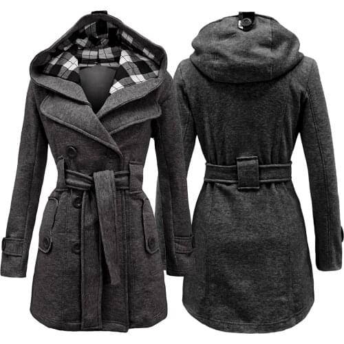 Women Long Sleeve Adjustable Sashes Double-breasted Warm Fashion Parka Solid Pockets Woman Casual Overcaot Winter Hooded Coat