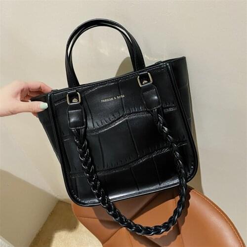 Ladies stone pattern woven small handbag casual shoulder bag solid color leather messenger bag trend brand female bag