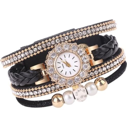 2020 Women Watches Fashion Vintage Weave Wrap Quartz Wrist Watch Ladies Bracelet Watch Rhinestone Wristwatch Relogio Feminino