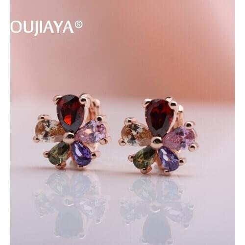 OUJIAYA New Luxury Flower Drop Earrings Women Wedding gift 585 Rose Gold Natural Zircon Dangle Earring Fashion Girl Jewelry A136