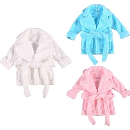 1-6Y Autumn Winter Kids Girls Bathrobe Sleepwear Solid Fur Long Sleeve Turn Down Collar Pocket Robes 3 Colors