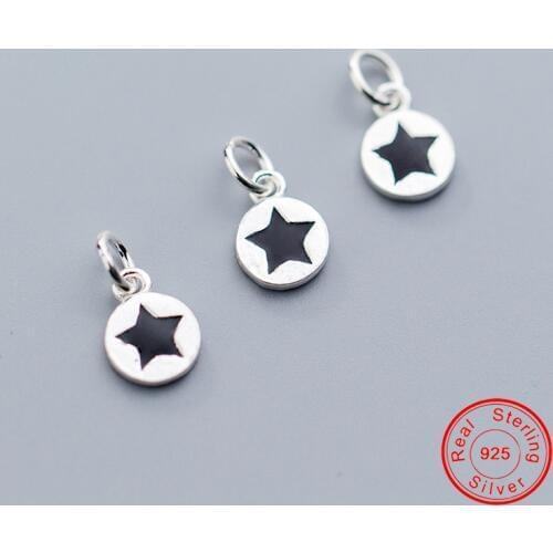 UQBing Vintage 8mm Round Black Enamel Star Charms Fits For Women Fashion 925 Sterling Silver Jewelry Findings