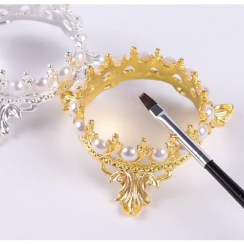 1Pc Metal Nail Brush Pen Rack Stand Holder Glitter Crown Pearl Design Manicure Nail Art Tools Pen Showing Shelf