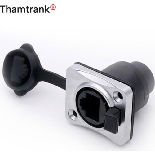 1PC Panel Mounting Shielded RJ45 IP65 PCB Signal Panel Connector Ethernet Adapter Female with Waterproof Dust Cap