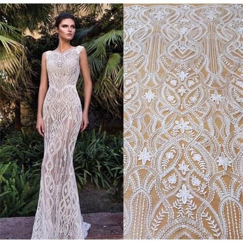 1 yard length 130cm wide embroidery lace fabric dress decoration DIY material