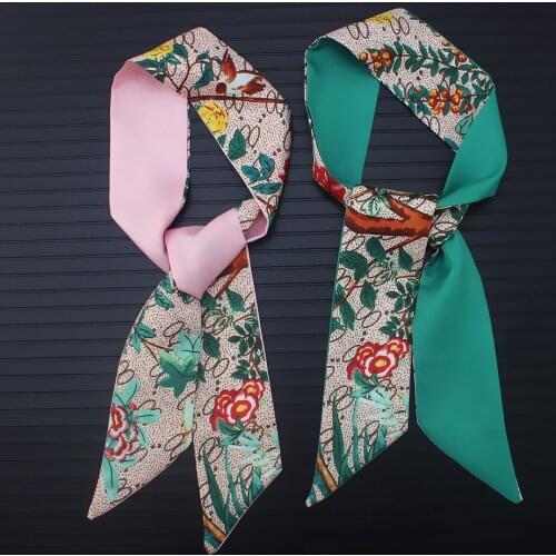 2019 Fashion Kerchief Skinny Hair Scarf For Women Wrist Ribbon Headband Silk Satin Bag Scarfs Female Small Neck Scarves For Lady