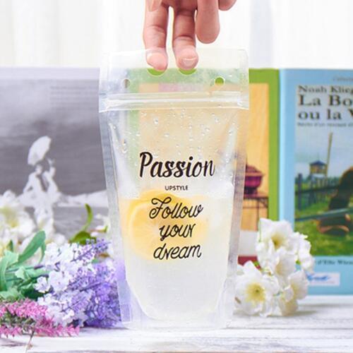 50pcs 450ml~500ml High Clear Summer Passion Portable Beverage Ziplock Bag Cold Beer Milk Bar Fruit Juice Coffee Drinking Pouch