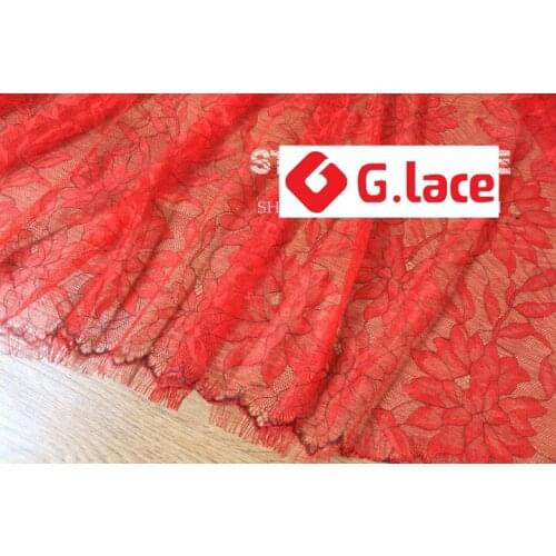 GLace 3M/Lot Red Apricot catwalk lace fabric DIY nightdress shirt bottom skirt fabric TX371