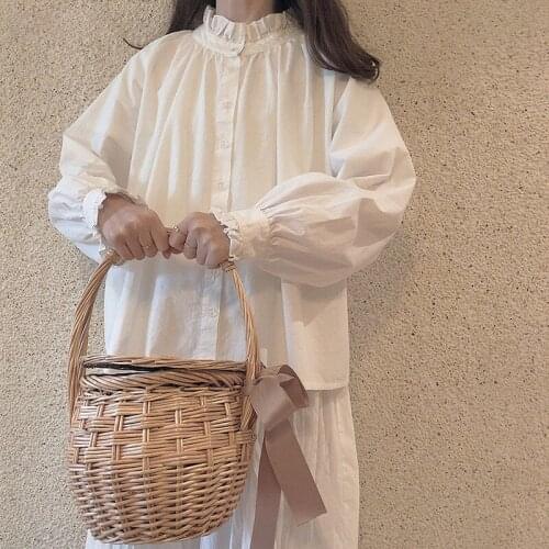 Herstory 2021 New Women Sweet Basic Shirts Japanese Simple Autumn Long Sleeve Girl Blouse Lovely Chic Ruffle Popular College Top