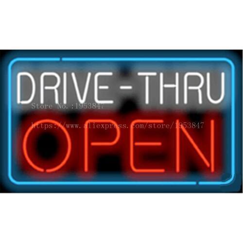 Drive - Thru Open X-tra Large NEON SIGN Real GLASS Tube Beer PUB Restaurant Signboard display Decorate Shop Light Signs 17*14"