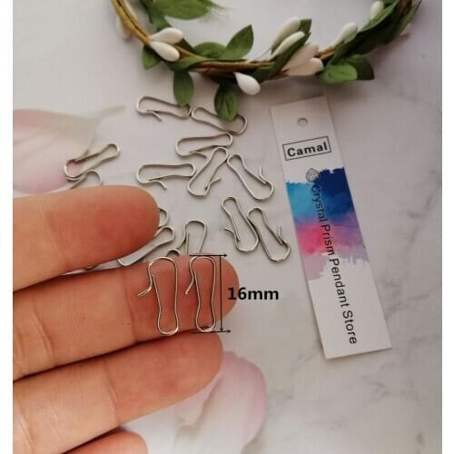 Camal 100pcs 16mm Chrome Metal Hook w/crook Crystal Chandelier Connector Pin Hanging Pendant Metal Buckle Garden Suncatcher Part