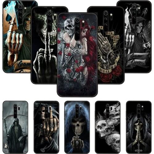 Phone Case For Xiaomi Redmi Note 8 8T 7 7A 9 9S 8A 4 5 Pro Black Cover Shell Trend Coque 3D Horror Grim Reaper skull skeleton