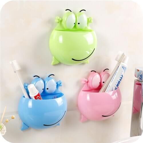 Cute Frog Toothbrush Holder Bathroom Accessories Wall Suction Cup Punch-Free Shower Holder Creative Childrens Toothbrush Holder