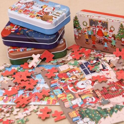 Y166 60 Pieces Children Wooden Jigsaw Puzzle Christmas Santa Claus Educational Toy