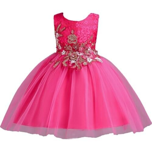 Girls' embroidered dress skirt, childrens net gauze tutu skirt, upper body cotton baby performance costume