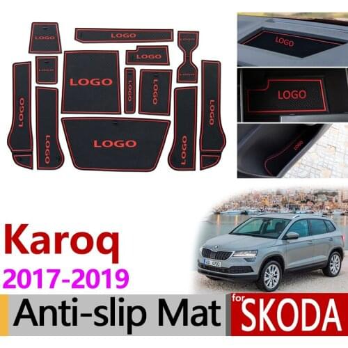 For Skoda Karoq 2017 2018 2019 Anti-Slip Rubber Cup Cushion Door Groove Mat Interior Door Pad Accessories Stickers Car Styling