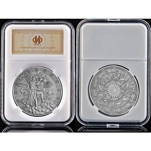 Twelve Constellations Aries Sign Antique Silver Embossed Aquarius Commemorative Value Coin