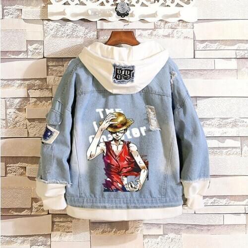 One Piece Anime Cosplay Denim Hoodie Unisex Jacket ONE PIECE D Luffy Hooded Jeans Sweatshirt Streetwear Men Women Halloween Cos