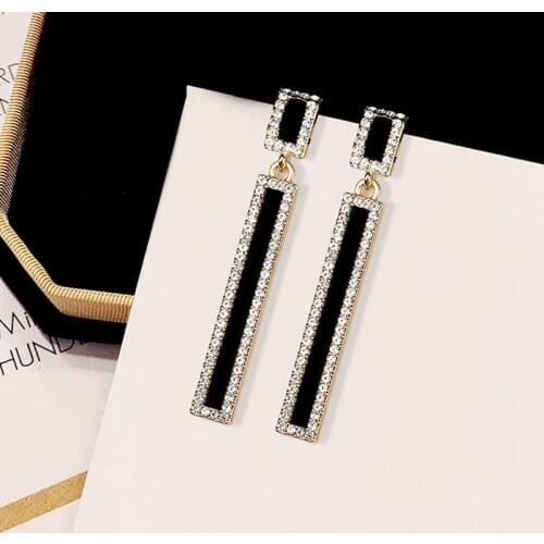 ES1399 New Luxury Crystal Drop Earrings Gold Silver Color Long Square Rhinestone Dangle Earrings for Women Wedding Party Jewelry