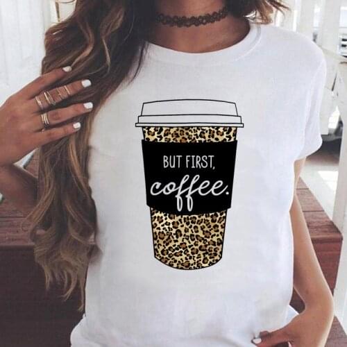 Women T-shirts 90s coffee love sweet cute Watercolor Short Sleeve Cartoon T Top Shirt Print Female Graphic Fashion Tee T-Shirt