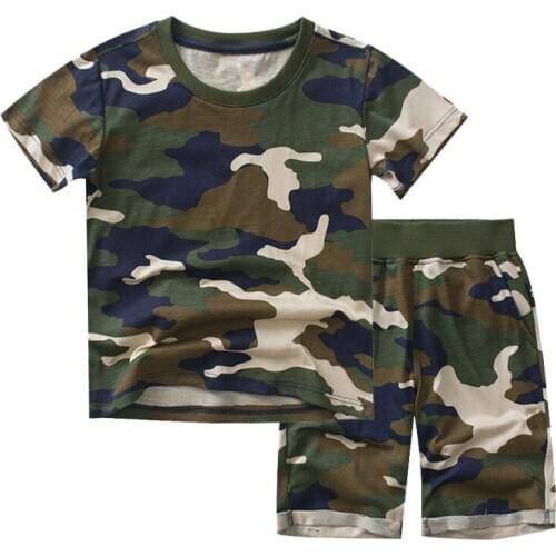 Boys O-neck Short Sleeve Cotton Camouflage T-Shirt+Camouflage Shorts 2PCS Clothing Sets Boys Streetwear Summer Clothing Suits
