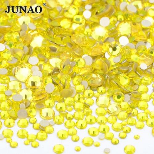 JUNAO 1400Pcs Citrine Mix Size Glass Rhinestones Flat Back Nail Art Sticker Non Hotifx Diamond Strass DIY Glass Crystal Stones