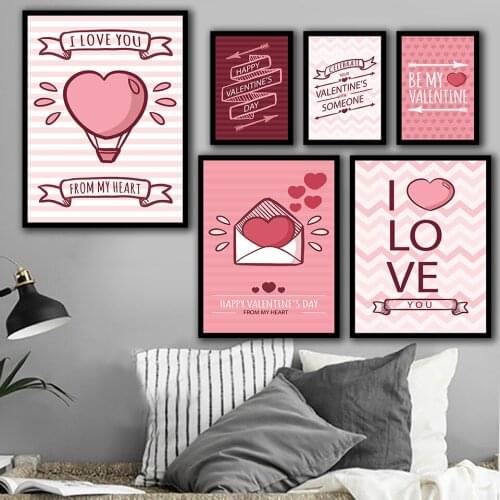 I LOVE YOU FROM MY HEART Happy Valentines Day Nordic Style Wall Art Canvas Print Painting Modern Living Room Decor Picture