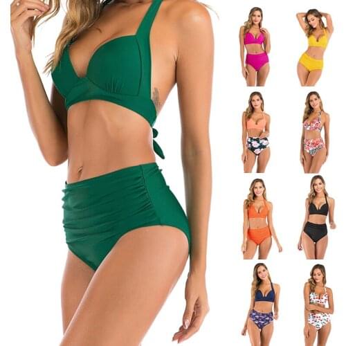 Nacular Sexy Bikini Sets Swimsuits Female Women Swimwear Push Up Bathing Suits Beach wear Printed High Waist Solid 3xl