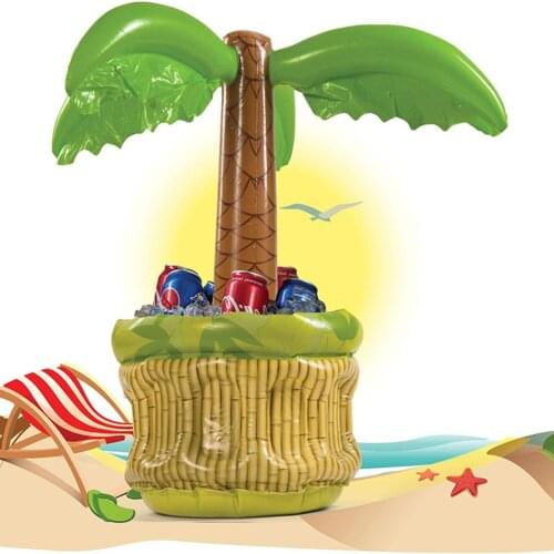 Summer Party Bucket Palm Tree Cup Holder Inflatable Pool Float Beer Drinking Cooler Table Bar Tray Beach Swimming Ring