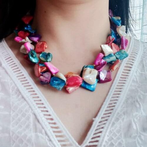 LiiJi Boho Statement Necklace Mother of Pearl Shell Necklace Mutil color 3 rows Women Fashion Beach Holiday Jewelry 20inches