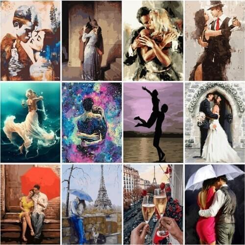 LUOVIZEM 5D Diamond Painting Couples Portrait Full Square/Round Drill Embroidery Retro Scenery Home Decor Painting