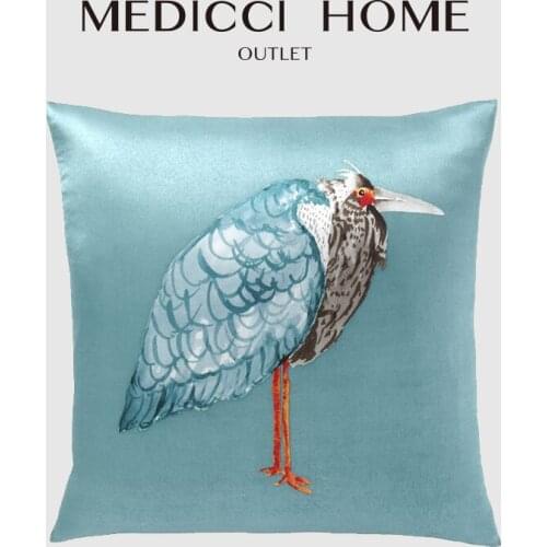 Medicci Home 100% Real Silk Throw Pillow Cover Bird Of Paradise Print Square Pillow Case Bed Sofa Hotel Lounge Saloon Decoration
