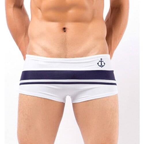 Heavywood Mens Fashion Swim Trunks Boat Anchor Print Stripes Boys Boxer Briefs Sport Surf Beach Shorts Male Breathable Swimwear