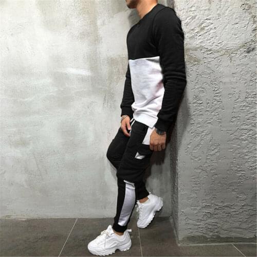 Men Tracksuit 2 Piece Casual Pants Sweater Sweatsuit Sweatshirt Sports Set