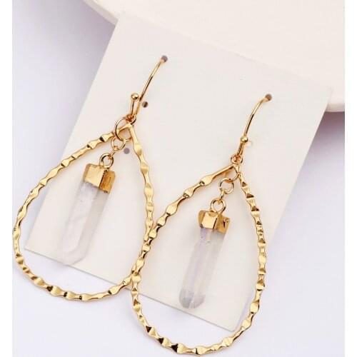 Natural Crystal Earrings Gold Color White Quartz Dangle Earrings for Women Healing Crystal Earrings Drop Earrings Gifts HD0367