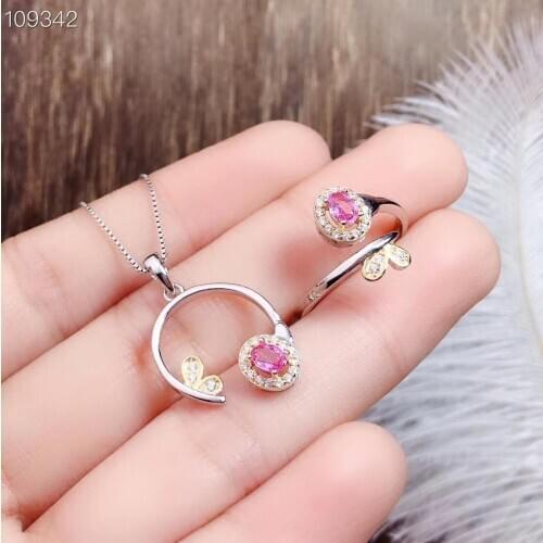 New Fashion Real Natural Sapphire jewelry set Natural Real Sapphire 925 sterling silver 1pc pendant,1pc ring