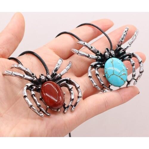 New Style Natural Shell Alloy Necklace Spider-Shaped Brooch Pendant Leather Cord 2MM Charms For Elegant Women Love Romantic Gift