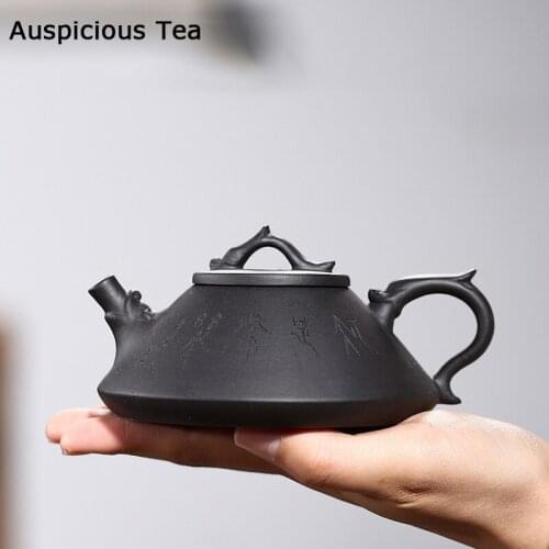 180ml Yixing Authentic Tea Pots Purple Clay Stone Scoop Teapot Kettle Raw Ore Black Mud Handmade Teaware Chinese Tea Ceremony