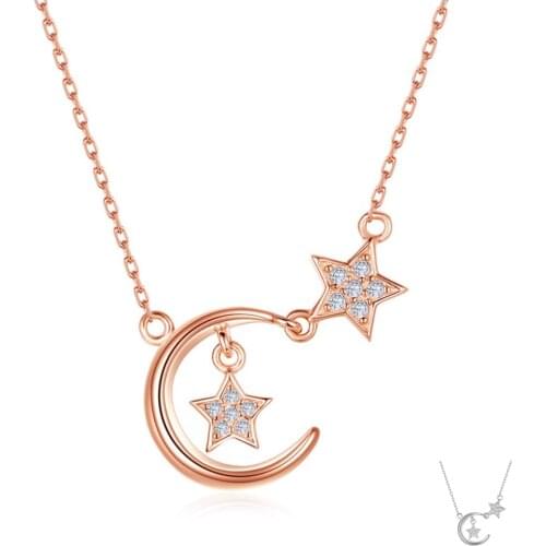 SILVERHOO Genuine 925 Sterling Silver Necklace For Women Shining Star & Moon Pendant Necklaces Silver 925 Jewelry Accessories