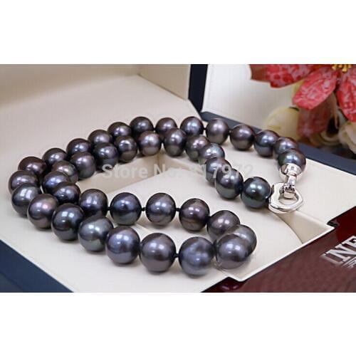 Wedding Party Real Pearl 12-13mm AAA Natural Huge Black Color Pearl Handmade Necklace Women Jewelry Freshwater Fashion Gift