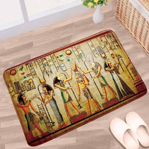 Retro Bathroom Mat Ancient Egyptian Oil Painting Abstract Character Non-slip Rugs Flannel Home Decor Bath Kitchen Doorway Carpet