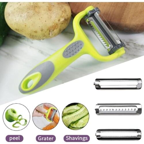 3 In 1 Vegetables Peeler Creative Stainless Steel Knife Melon Planer Rubber And Plastic Handle 360 Degree Rotating Grater