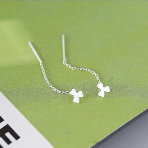 KOFSAC Simple 925 Sterling Silver Earrings Girl Fashion Party Jewelry Cute Mini Clover Tassel Ear Accessories Engagement Gifts