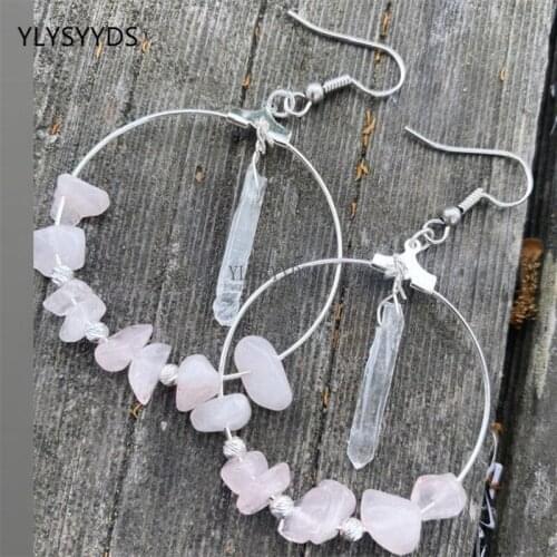 Bohemia Rose Quartz and Clear Crystal Hoop Earrings Stars Dangle Witch Jewelry Healing Halloween Statement Jewelry Women Gift
