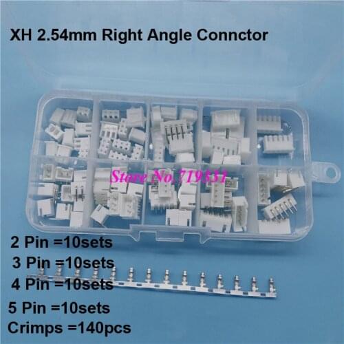 50Set in Box XH 2.54mm 2/3/4/5p Male & Female Plug Right Angle Connector with Crimps