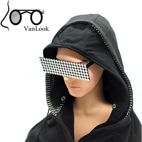 Sun Glasses Deal With It Points One Piece Rectangle Sunglasses Gold Checker Bar