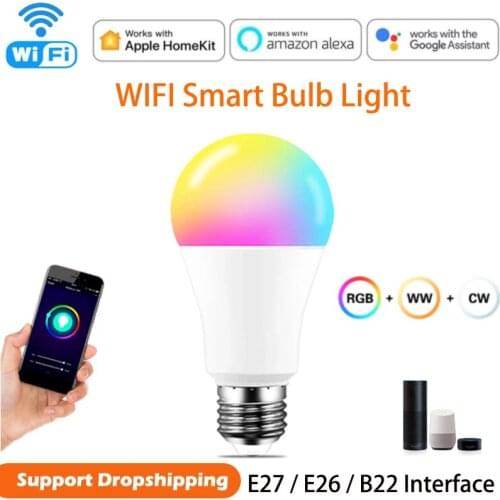 E27/E26/B22 WiFi Smart Light Bulb RGBW 9W Energy Saving LED Lamp Colorful Changing Bulb Work With Alexa Google Home Homekit