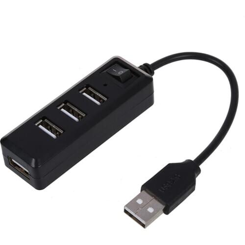 USB 2.0 4 Ports High Super Speed Hub On Off Switch LED for PC Laptop Black