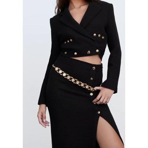 XIKOM 2021 Women Two-Piece Set Black TurnDown Collar Long Sleeve Single Button Suit Female Vintage Office Lady Slim Skirt