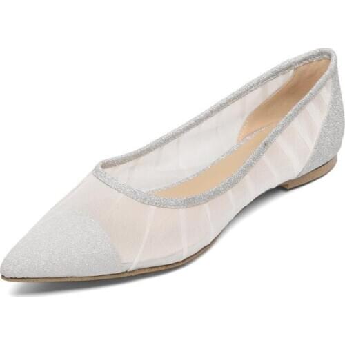 Women Flats Shoes Sandals 2020 Spring Summer Pointed Toe Mesh Material Female zapatos mujer Sheepskin insole